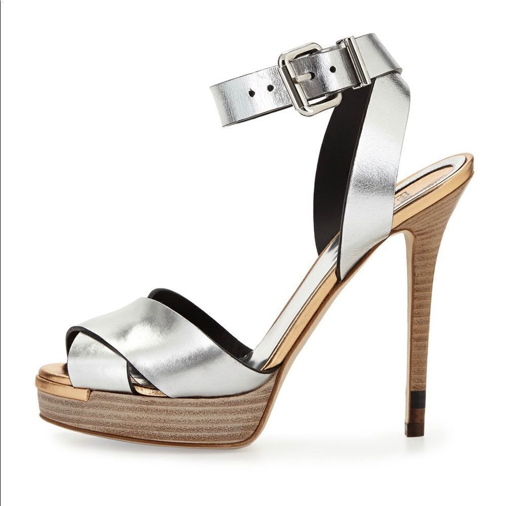 New Fendi Metallic Criss Cross Ankle Strap Sandals